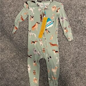 Posh Peanut Green Dog Print Kids Pajamas Footies